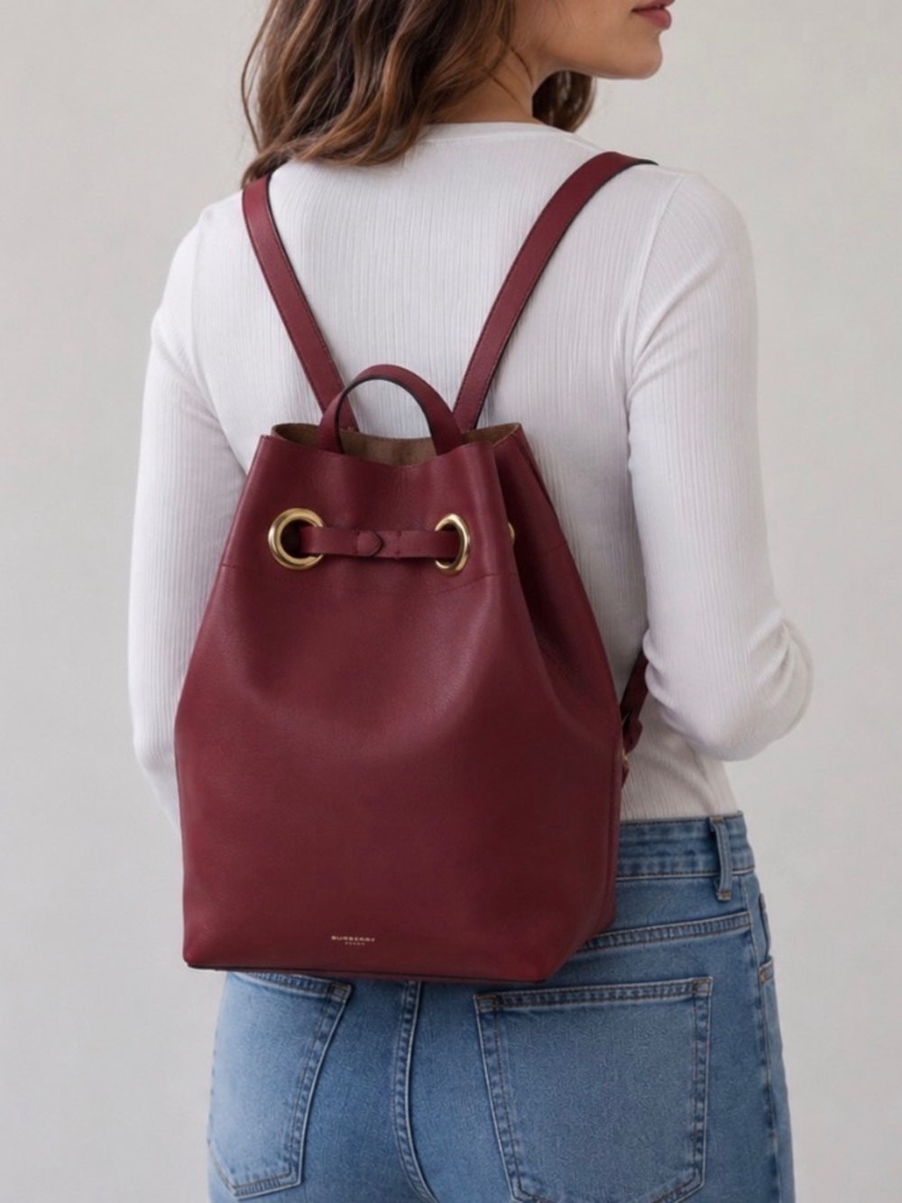 Elegant Burgundy Leather Grommet Tote Bag